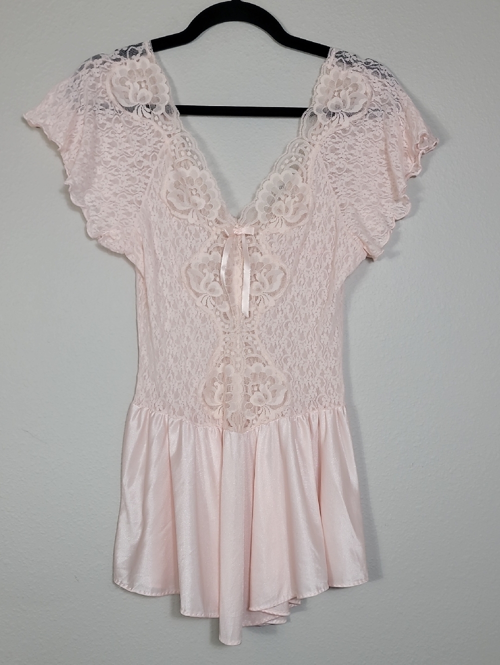 Vintage Cinema Etoile Lace Nightie Dress Size M Pink Coquette Nylon Lingerie
